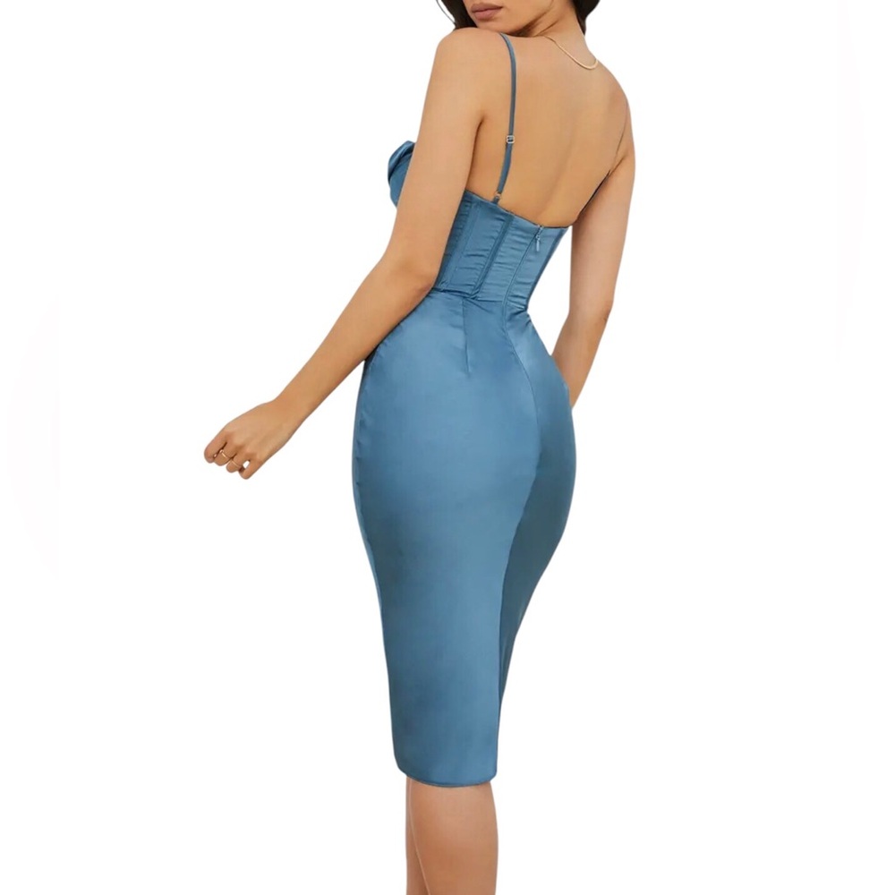 HOUSE OF CB Myrna Satin Corset Dress Aegean Blue S - Picture 3 of 10